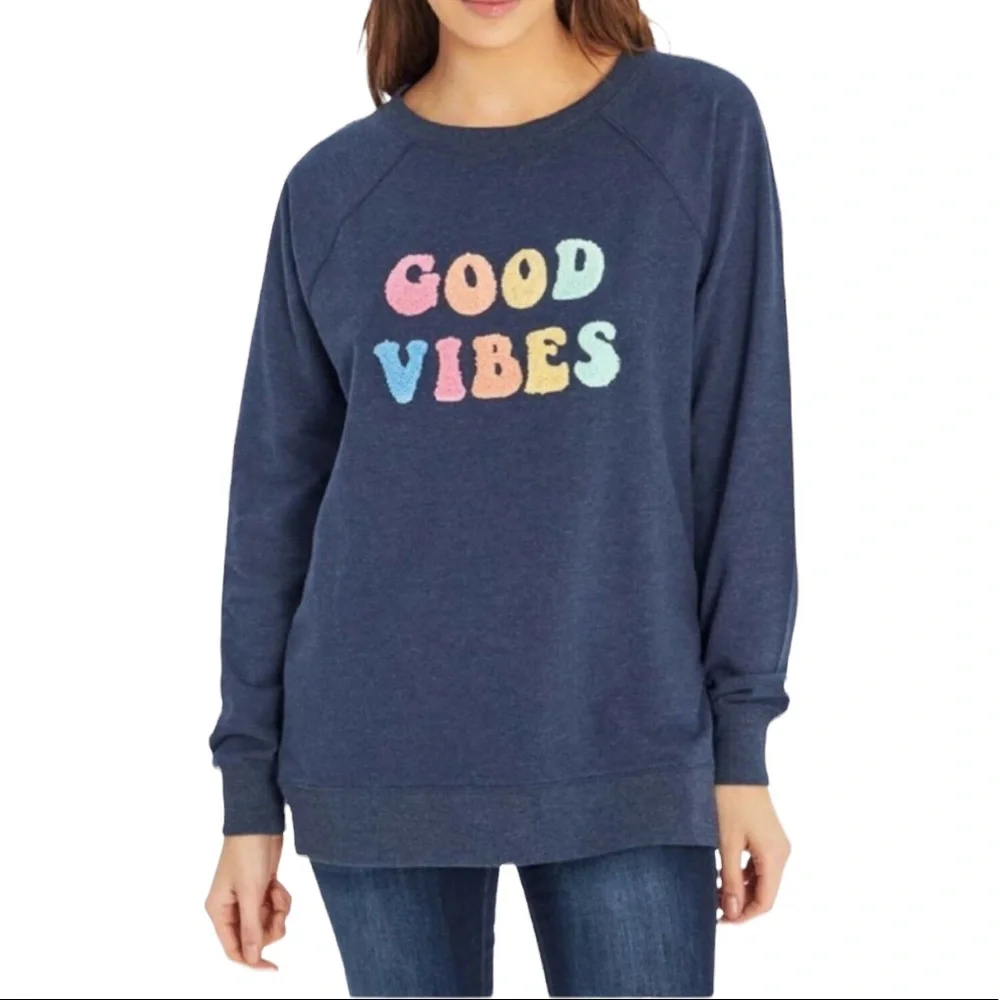 Wildfox Sweatshirt Good Vibes Crew Pullover Navy L